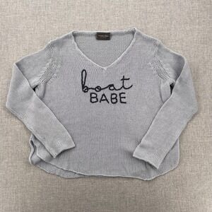 Wooden Ships Boat Babe Knit Sweater Women XS Gray Cotton Blend Coastal Nautical